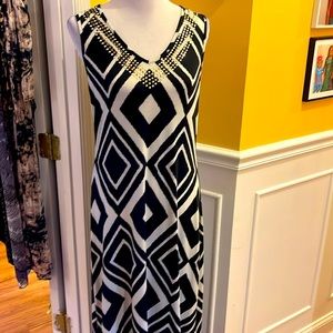 Black and ivory print maxi dress
